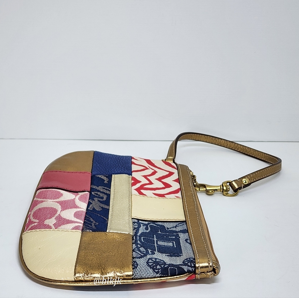 Coach Patchwork Leather/Fabric Wristlet *Multi/Go… - image 5